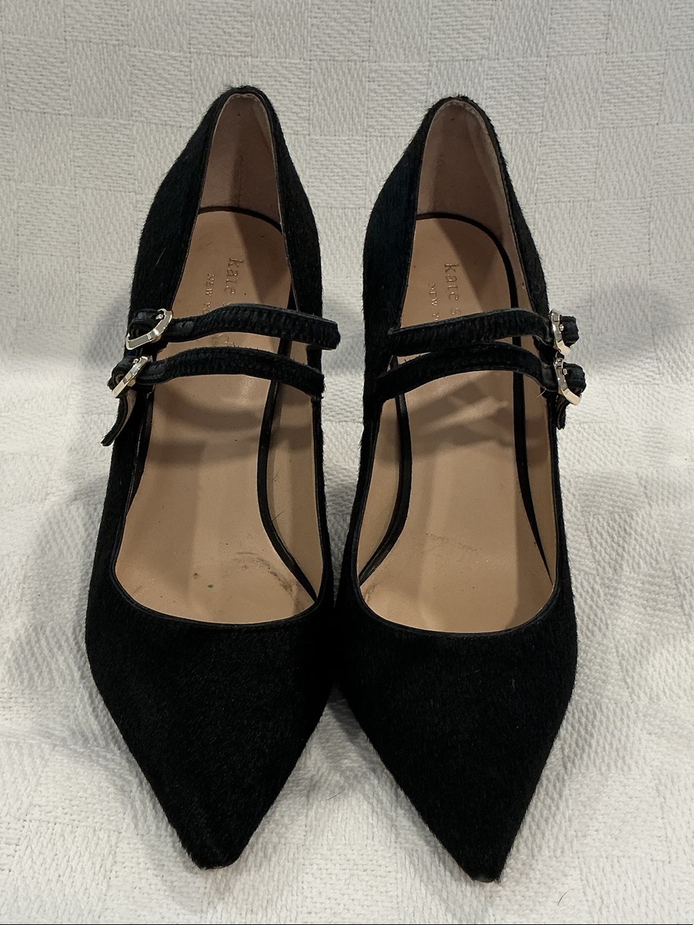 kate spade Black Calf Hair Pointed-Toe Double-Strap Pumps